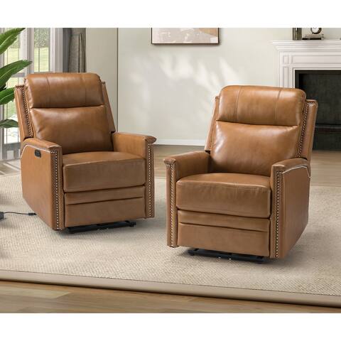 HULALA HOME Transitional Recliner Set for Adults with Genuine Leather Set Of 2