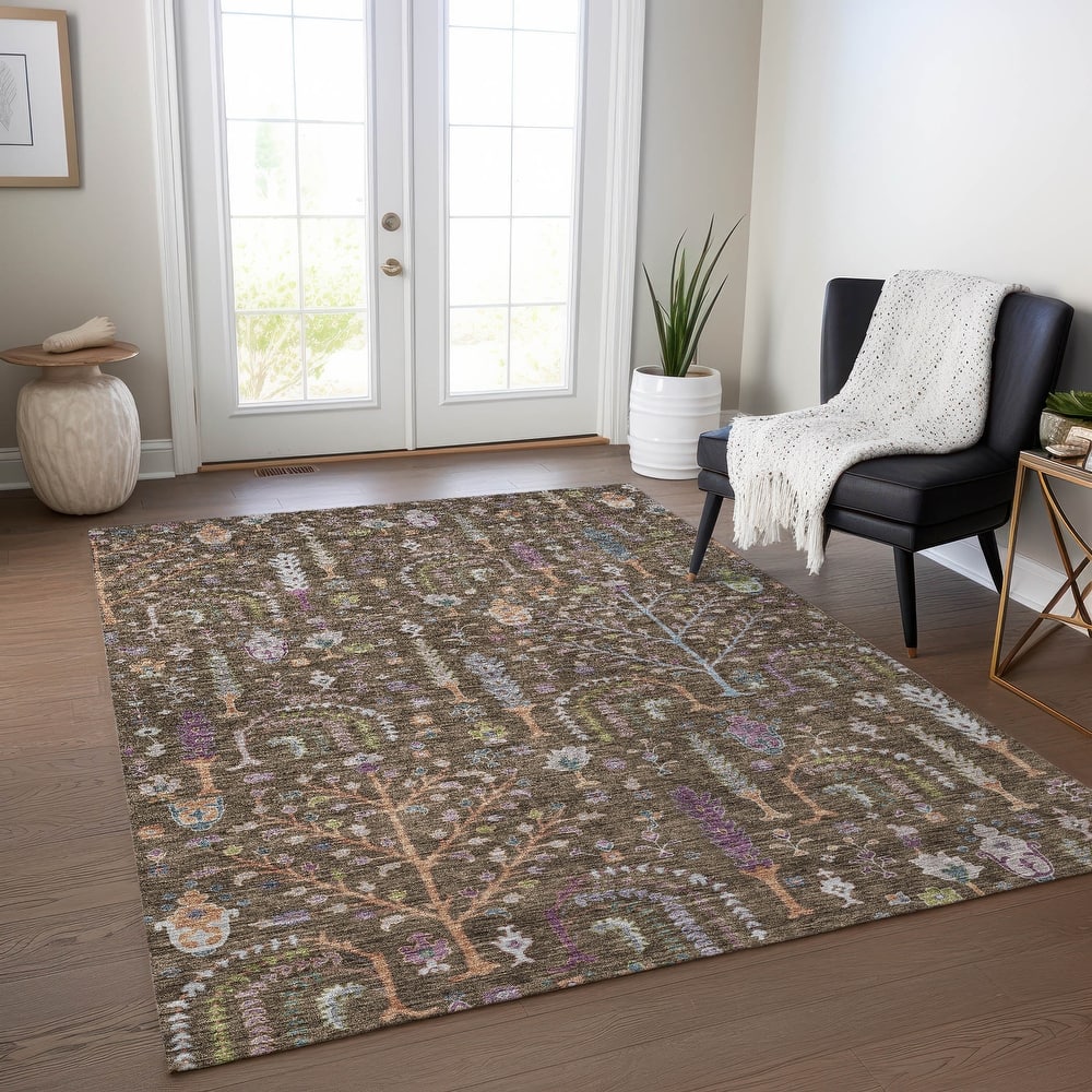 Machine Washable Indoor/ Outdoor Traditional Global Chantille Rug
