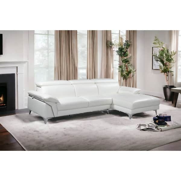 HomeRoots White Italian Leather L Shaped Two Piece Sofa and Chaise