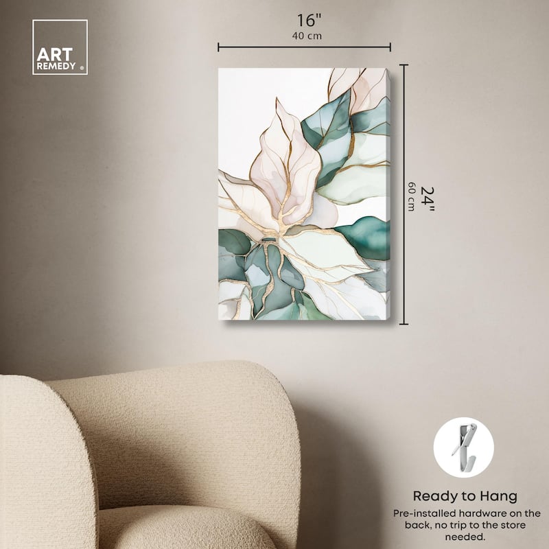 Pastel Leaves with Gold II Canvas by Art Remedy, Gallery Wrapped