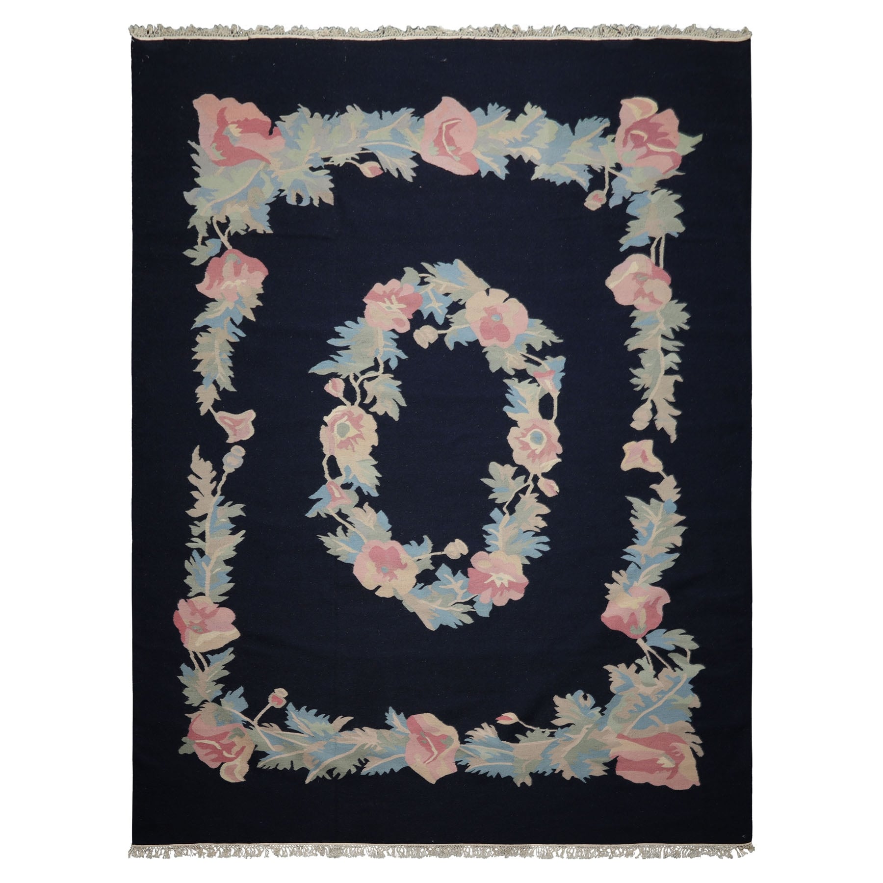 8'9''x12 Hand Woven Wool Navy Kilim Traditional Area Rug - 8' 9'' x 12'