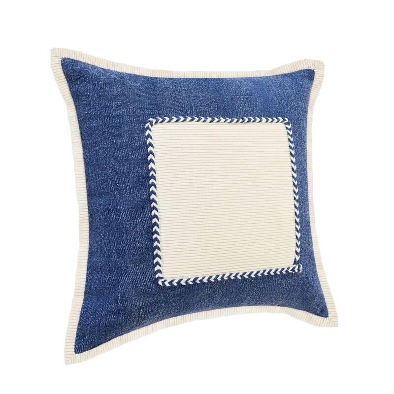 20" Navy Blue and White Braided Frame Square Throw Pillow