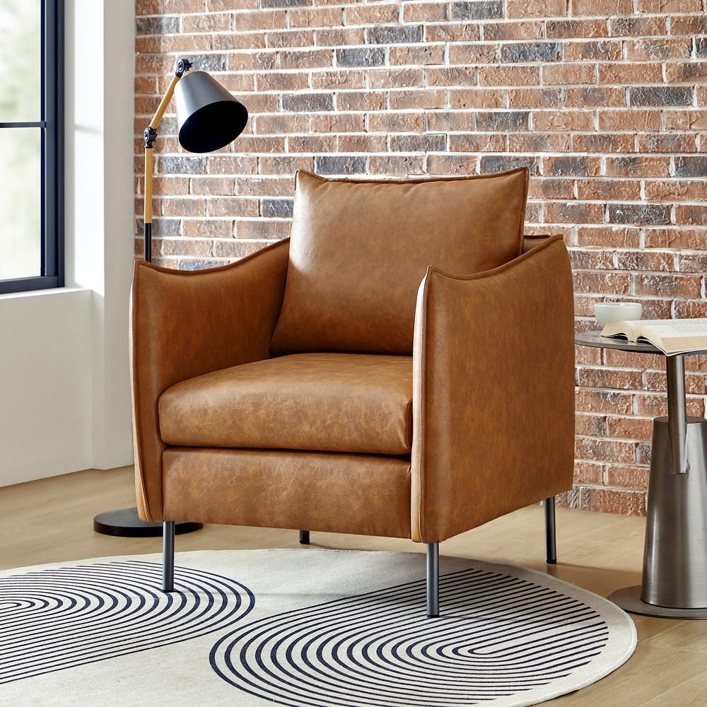 Jaime Modern Vegan Leather Accent Chair with Removable Back Cushion by HULALA HOME