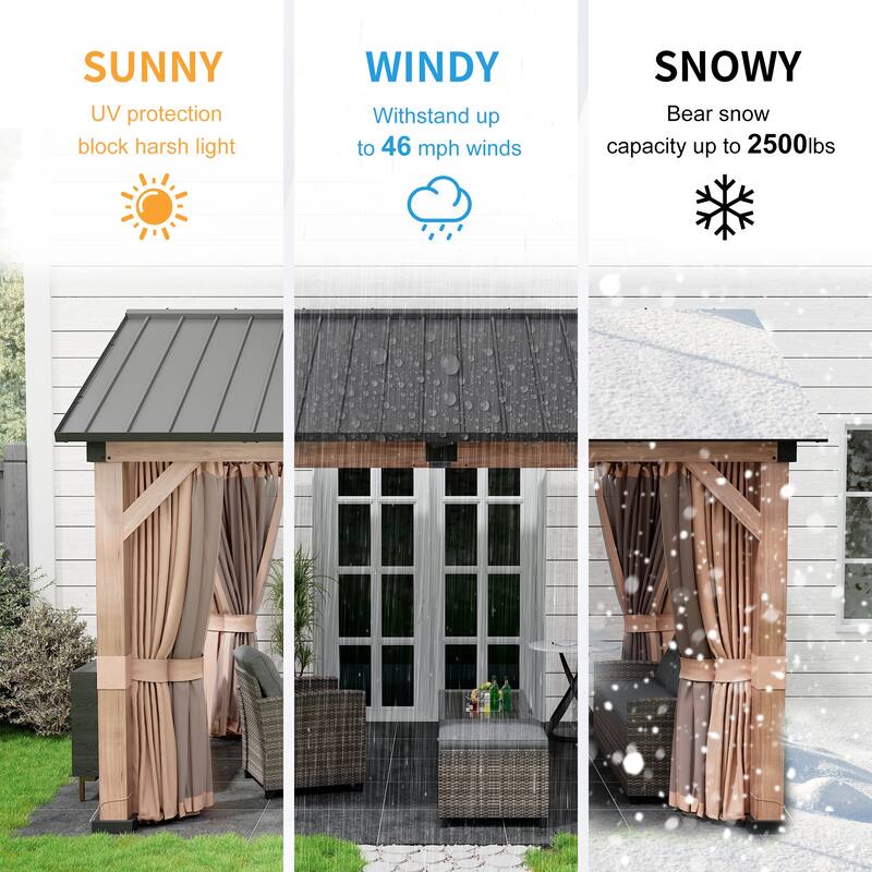 10 ft. x 12 ft. Galvanized Steel Roof Gazebo with Curtains