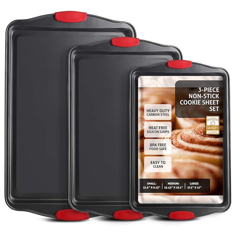 JoyTable Bakeware Set - Nonstick Bakeware Set With Silicone Handles & Utensils - 6 Piece Set - Black