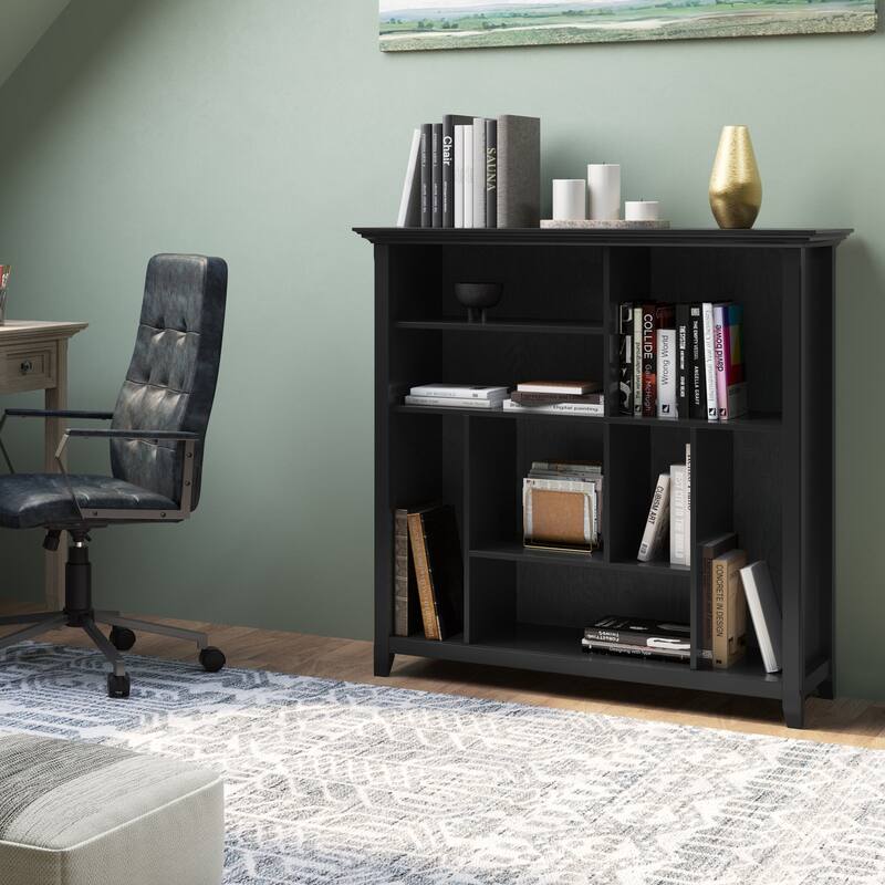 WYNDENHALL Halifax SOLID WOOD 44 inch x 44 inch Transitional Multi Cube Bookcase and Storage Unit - 44"w x 15.75"d x 44"h - Black