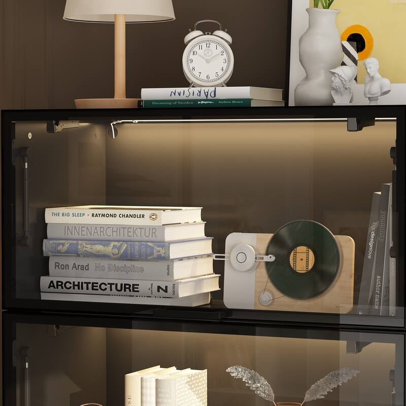 Modern Bookshelf with Adjustable Lighting Strips and Four Handles