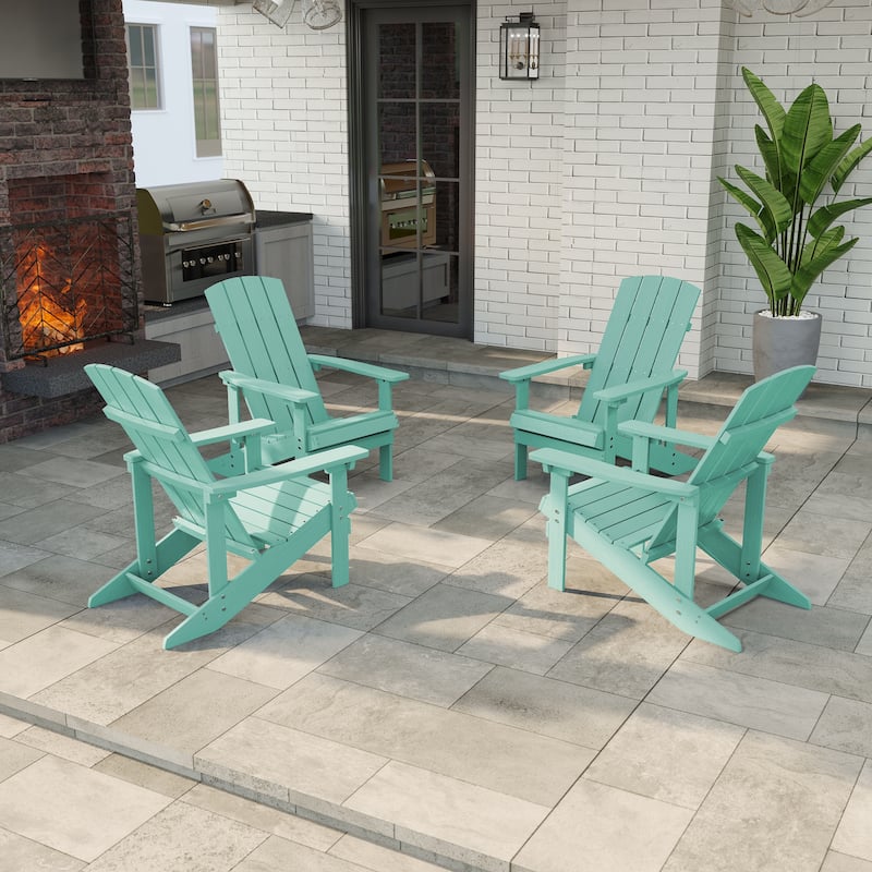 LIVOOSUN Outdoor Recycled Plastic Modern Outdoor Adirondack Chair Set of 1/2/4 - 4 Pieces - LightGreen