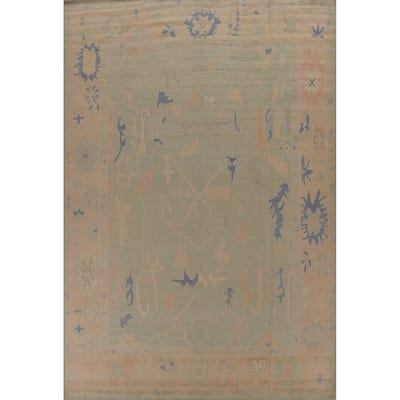Hand Knotted Oriental 100% Wool Carpet Transitional All-Over Green Oushak Area Rug - 12' 4'' X 9' 3''