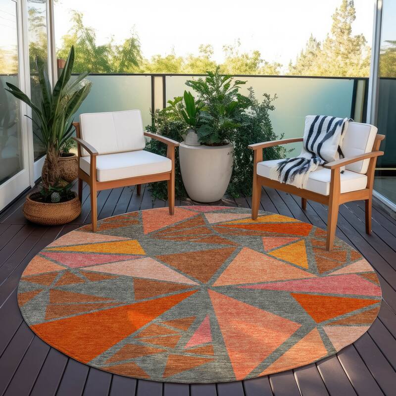 Machine Washable Indoor/ Outdoor Abstract Mosaic Chantille Rug
