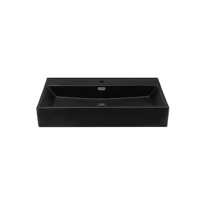 Reims 30 Ceramic Console Sink Matte Black Basin Chrome Legs - 29.5" x 16.55" 35.45"