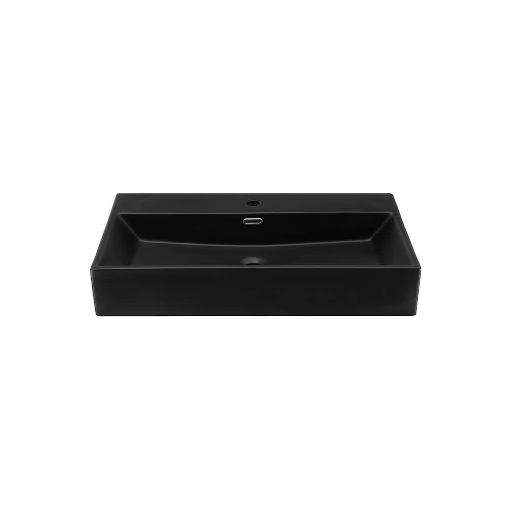 Reims 30 Ceramic Console Sink Matte Black Basin Chrome Legs - 29.5" x 16.55" 35.45"
