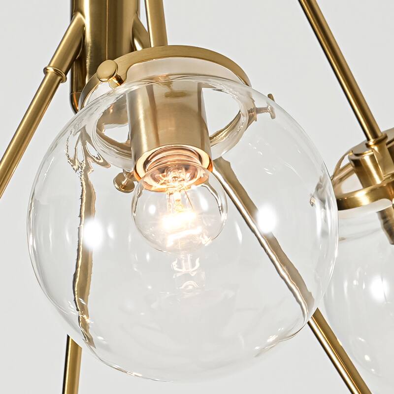 6-Light Modern Glam Sputnik Brass/Matte Black Finish Dimmable Chandelier with Clear Glass Globe for Living & Dining Room