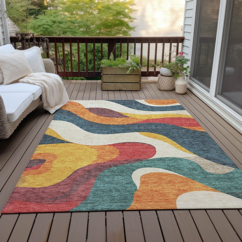 Machine Washable Indoor/Outdoor Casual Contemporary Chantille Rug - Orange - 5' x 7'6"