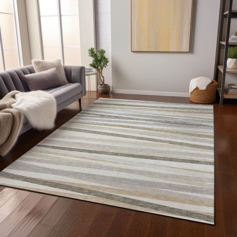 Machine Washable Indoor/ Outdoor Modern Stripes Chantille Rug - Ivory - 2'6" x 3'10"