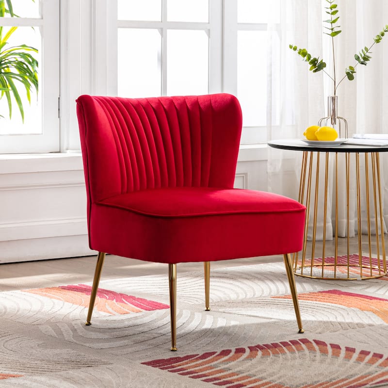 Heaven Contemporary Velvet Upholstered Accent Chair - Red