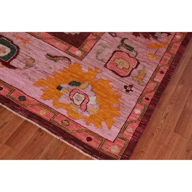 Hand Knotted Oriental 100% Wool Carpet Transitional All-Over Red Oushak Area Rug - 11' 7'' X 9' 1''