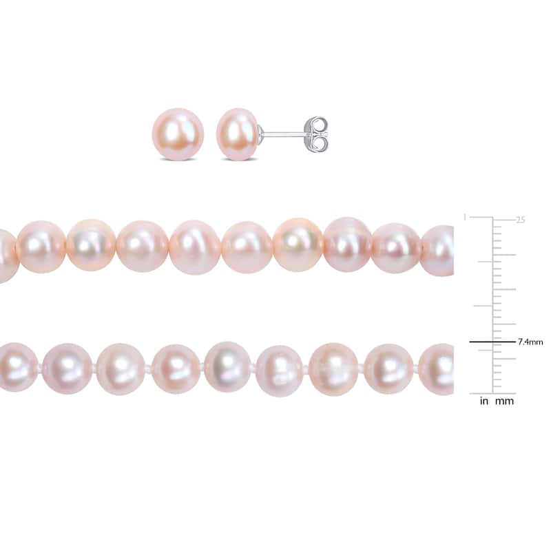Miadora Pink Cultured Freshwater Pearl Strand Jewelry Set Sterling Silver