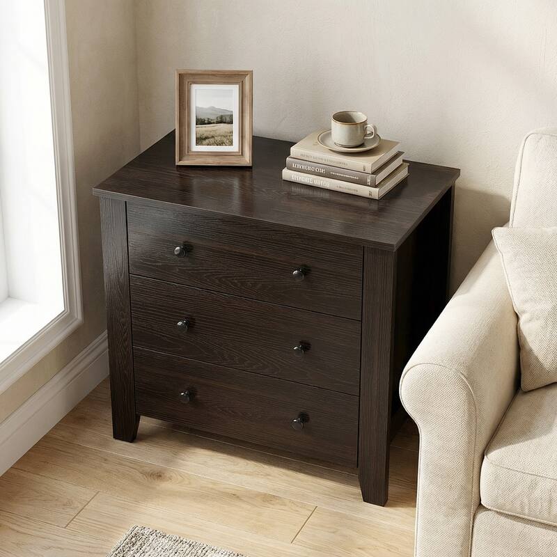 Gymax 3 Drawer Dresser Chest of Drawers Bedside Table for Living Room