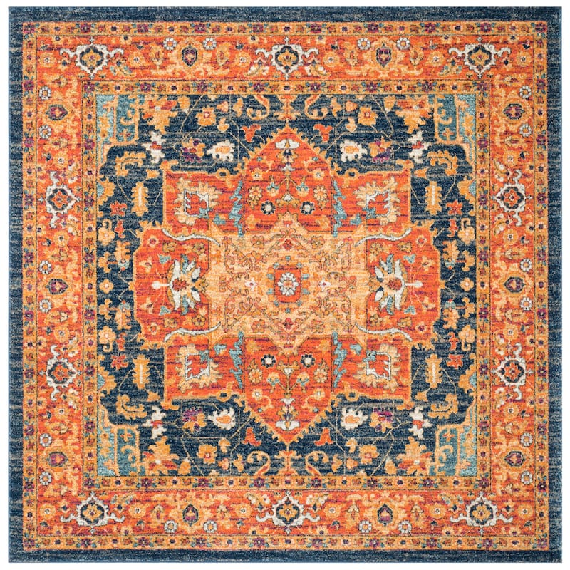 SAFAVIEH Evoke Spasenka Vintage Boho Medallion Rug - 5'3" Square - Blue/Orange