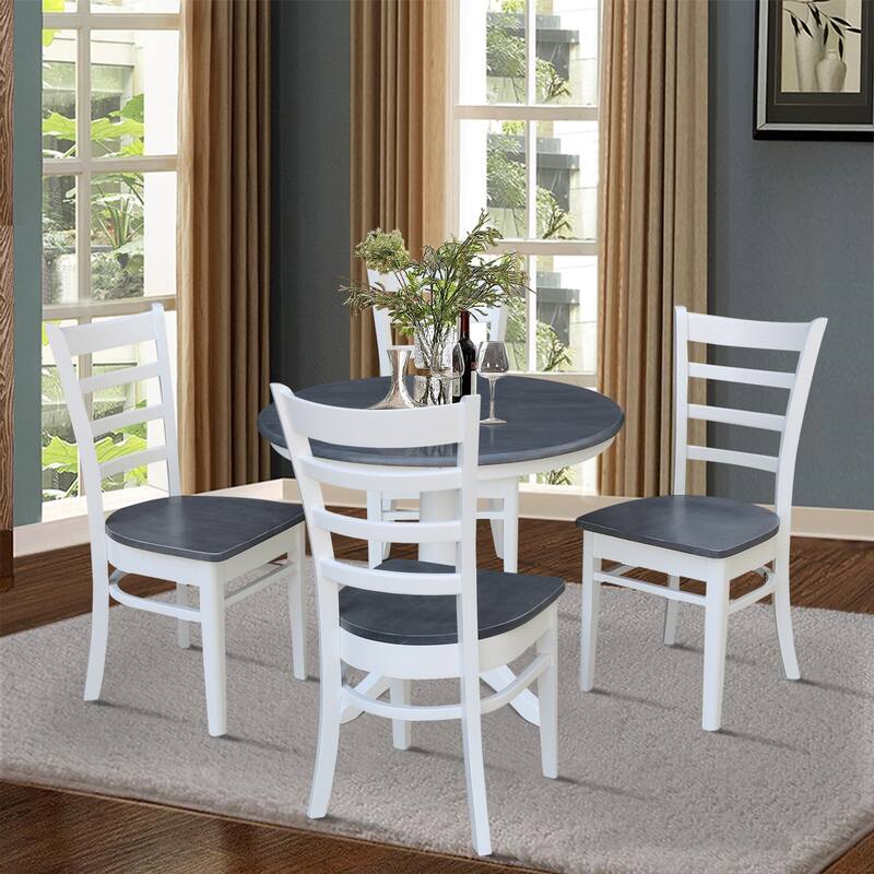 36 in Solid Wood Round Top Pedestal Dining Table with 4 Dining Chairs