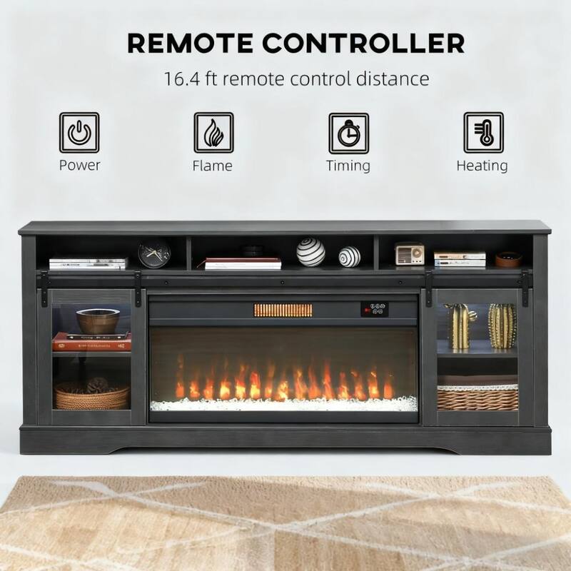 Farmhouse Fireplace TV Stand for TVs up to 80", TV Console TV Cabinet with 36" Electric Fireplace