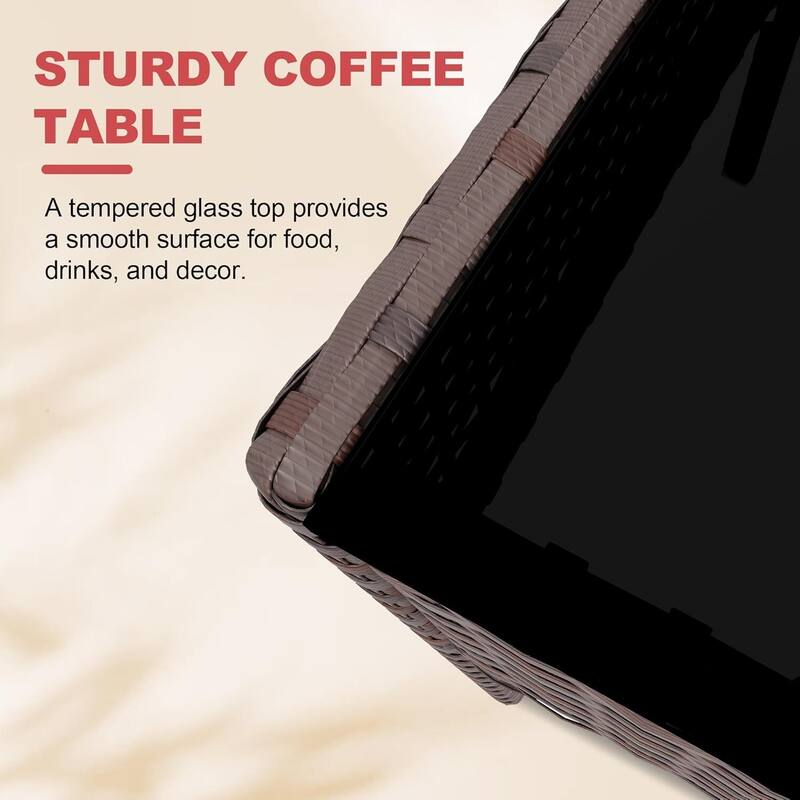 Patio furniture set, 4 piece outdoor rattan sofa with red cushions - N/A