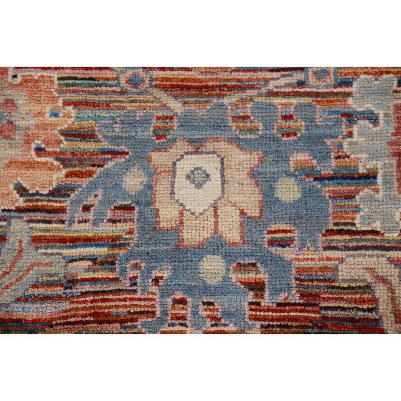 Hand Knotted Oriental 100% Wool Carpet Transitional Floral Multi-Colored Oushak Runner Rug - 19' 4'' X 2' 5''