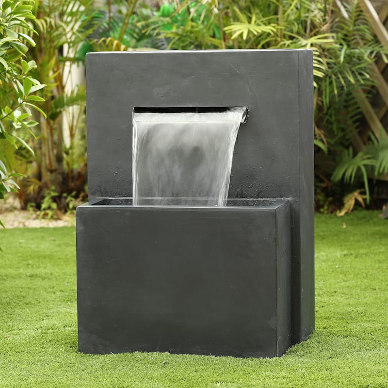 Grey Rectangular Resin Modern Rectangular Waterfall Outdoor Fountain