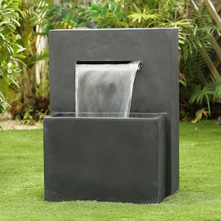 Grey Rectangular Resin Modern Rectangular Waterfall Outdoor Fountain