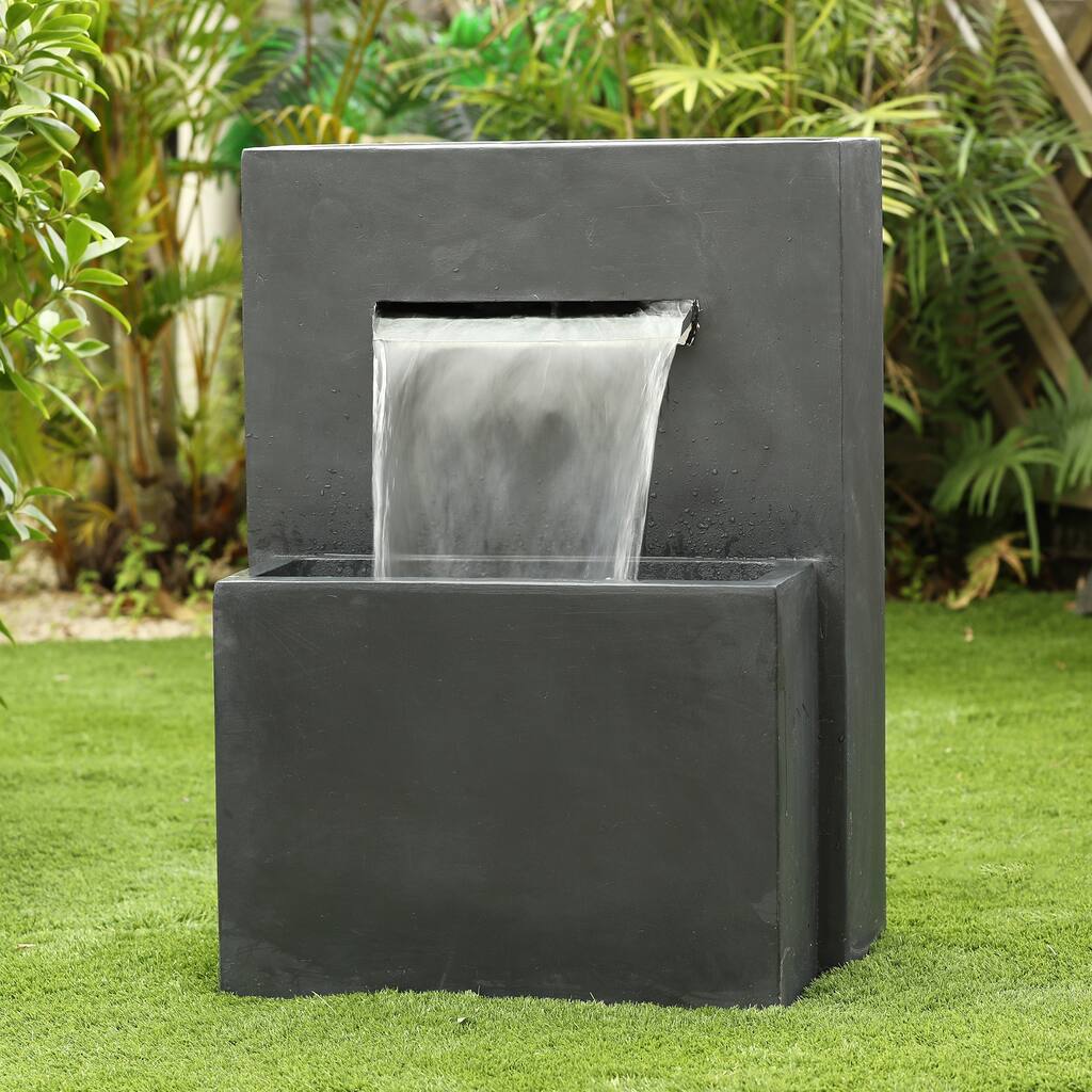 Grey Rectangular Resin Modern Rectangular Waterfall Outdoor Fountain