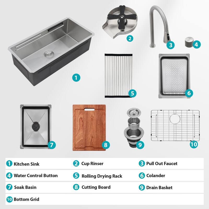 33" Undermount 16 Gauge Single Bowl Stainless Steel Kitchen Sink - 33'' x 16.72'' x 10''