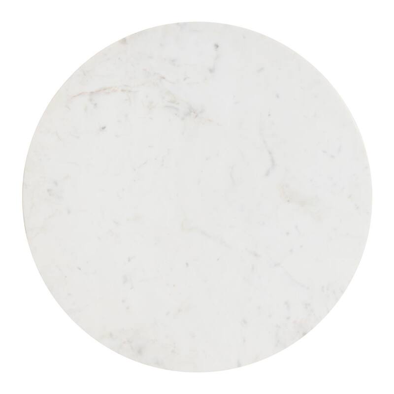 HomeRoots 32" White and Natural Genuine Marble and Solid Wood Round Drum Coffee Table - 32.00 in. x 15.00 in. x 32.00 in.