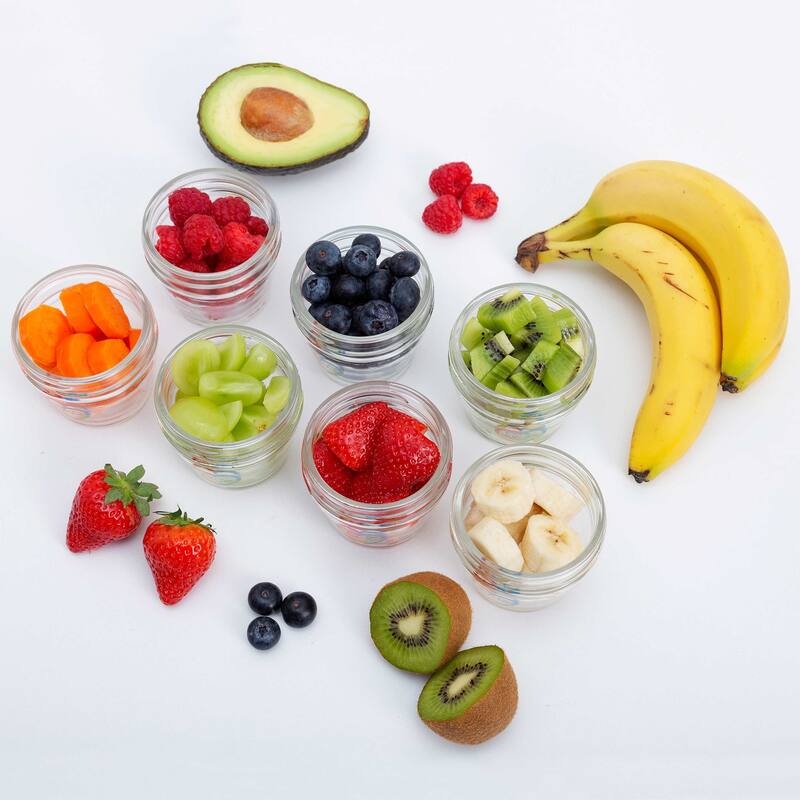 EVLA’s Baby Food Containers 12-Pack - BPA-Free Dishwasher Safe 4oz Glass Baby Food Jars with Lids - Multi-colored