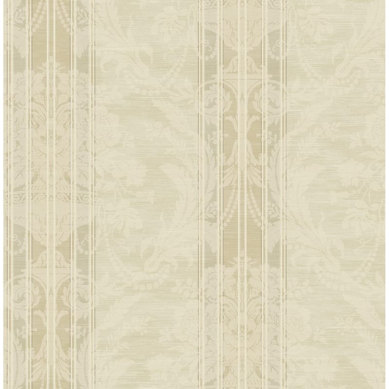 Seabrook Designs Villa Stripe Damask Unpasted Wallpaper - 20.5 in. W x 33 ft. L - Metallic Champagne & Sand