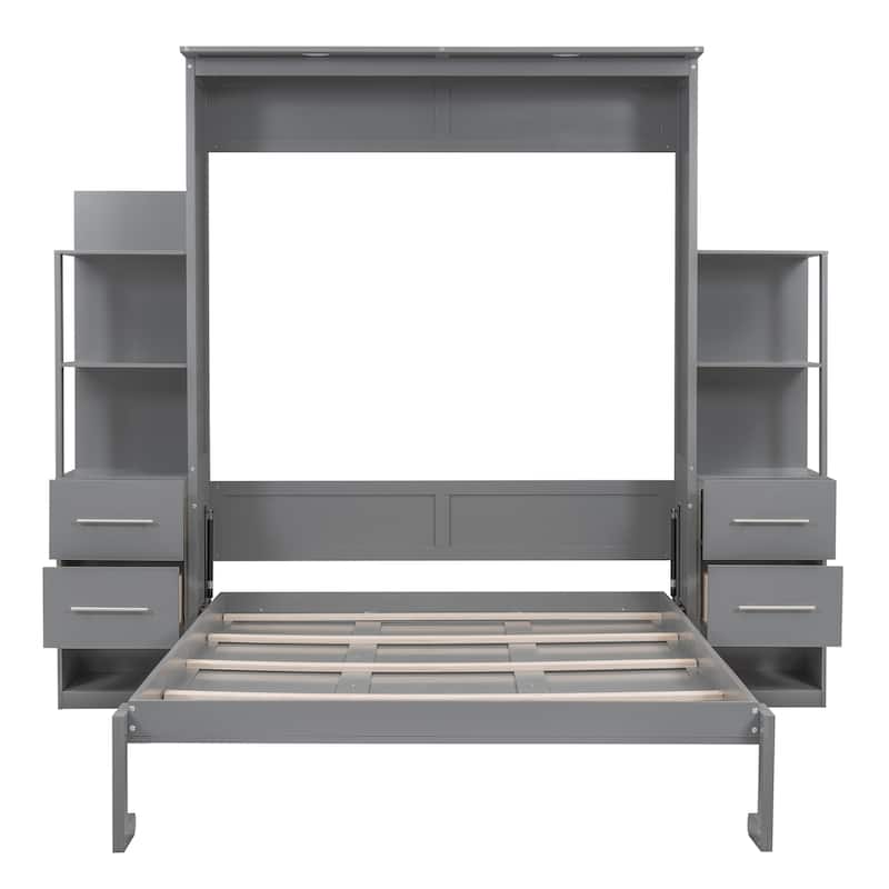 Queen Murphy Bed with Shelves, Drawers & LED Lights