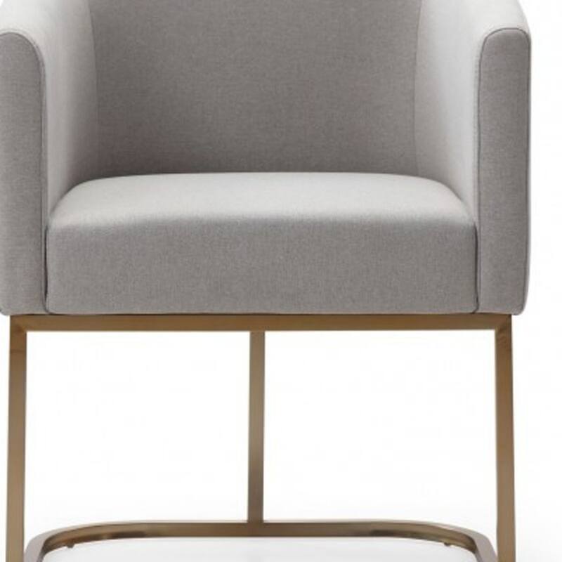 Antiqued Brass Upholstered Dining Arm Chair with Fabric Seat