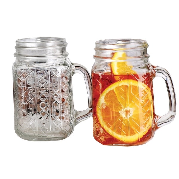 Palais Glassware Mason Jar Tumbler Mug with Handle - 17.5 Ounces - Set of 4 ('Geometric' Design)
