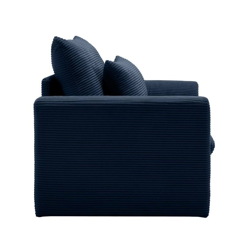 Roomfitters Blue Corduroy Deep Seat Accent Chair, Modular Single Sofa with Waist Pillow for Living Room