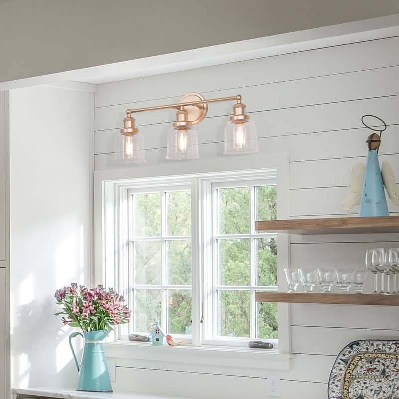 Cionar Modern Gold 3-Light Dimmable Linear Bathroom Vanity Lights with Clear Bell Glass for Powder Room - L21.5"x W7.5"x H 10"