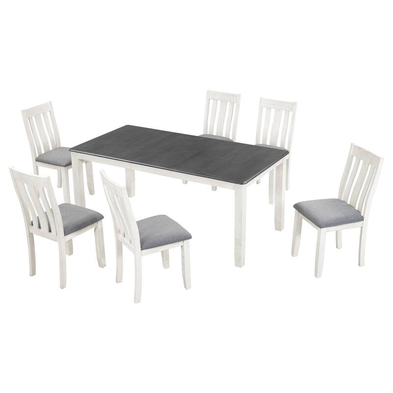 Retro 7-Piece Wooden Dining Table Set with Extendable Table & 6 Chairs