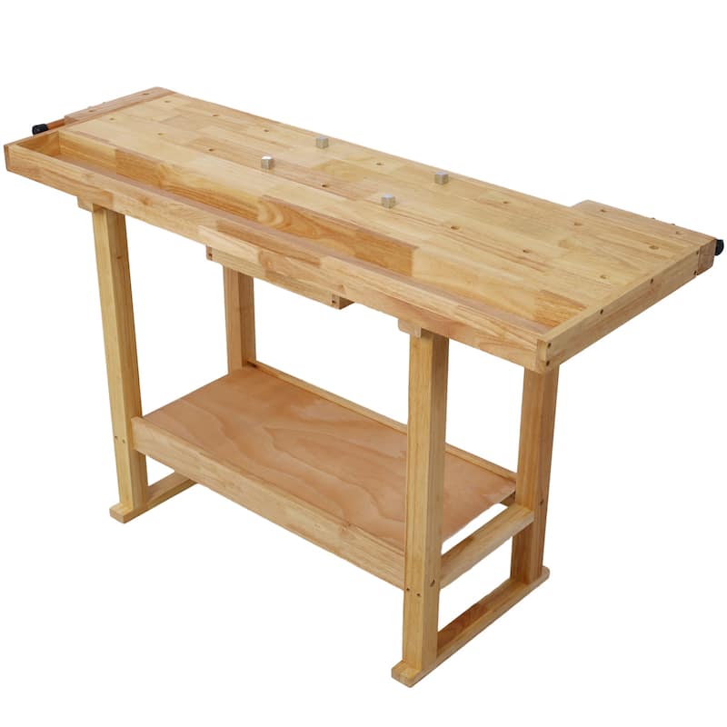55-Inch Wood Workbench, Wooden Workbench for Garage Workshop and Home