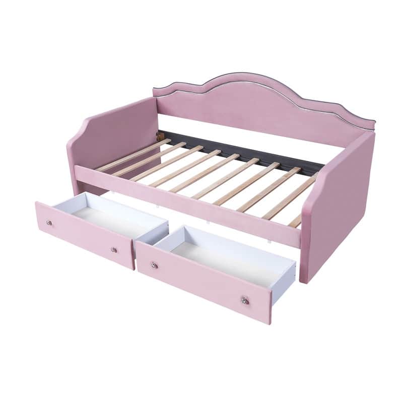 Twin Size Upholstered Daybed with LED and 2 Drawers