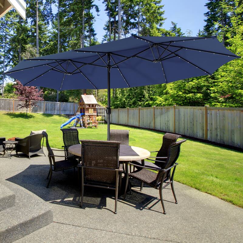 Gymax 15Ft Solar LED Patio Outdoor Double-Sided Umbrella w/ 48 Lights