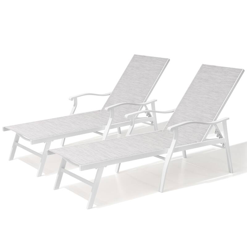 VredHom Outdoor Aluminum Adjustable Chaise Lounge (Set of 2) - White&Gray&Blue
