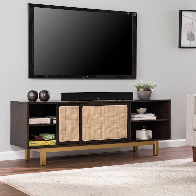 SEI Furniture Transitional Brown Wood Rattan Media TV Stand for TV's up to 62"