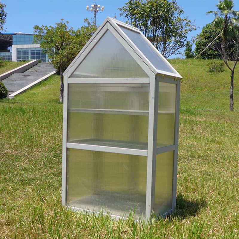 Wood Grey Outdoor Mini Greenhouse Outdoor Plant Stand and Plant Stand Indoor