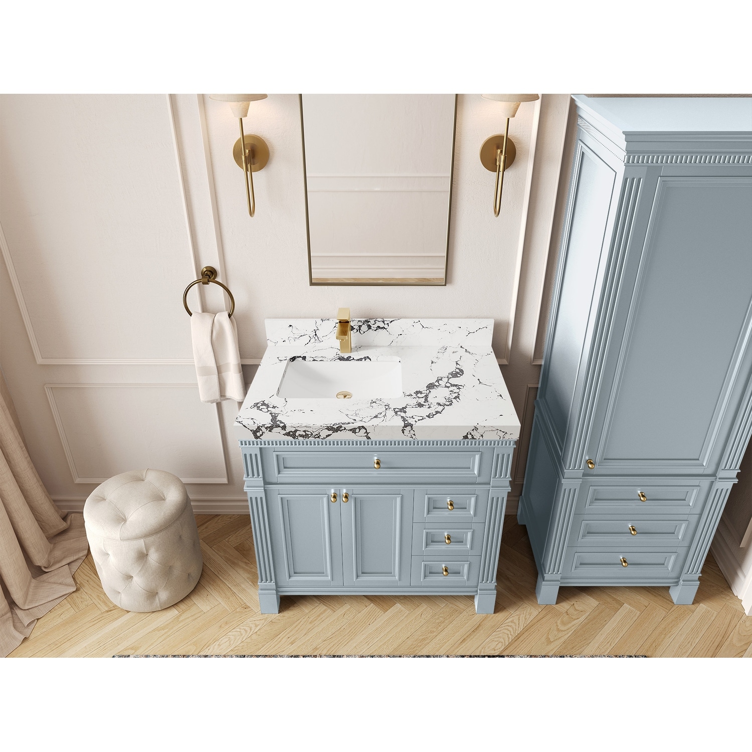 Willow Collections 36 in. W x 22 in. D Reeded Paris Left Offset Sink Bathroom Vanity with Countertop