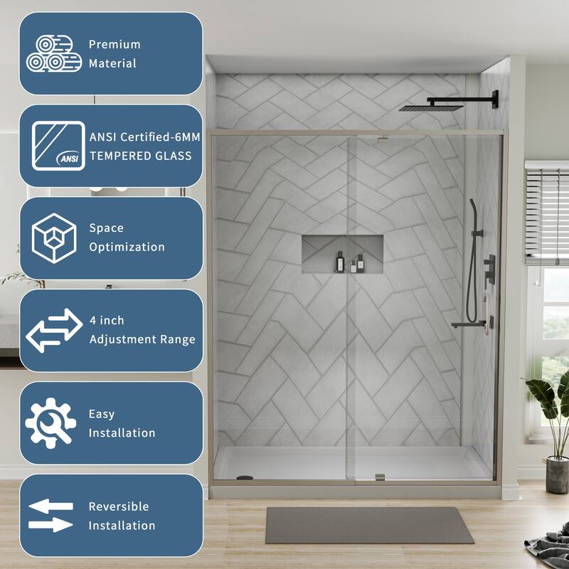 56-60" Bathtub Pivot Shower Screen Door - 60''x 71''