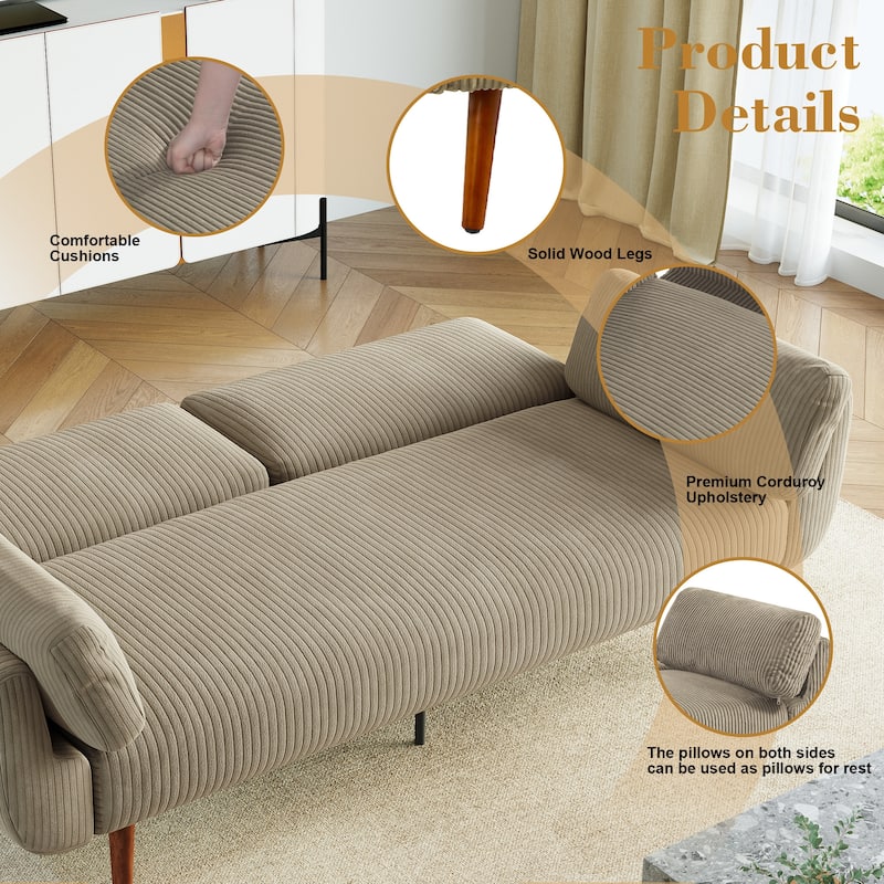 73.3" Wide Modern Corduroy Convertible Sleeper Sofa 3-position Loveseat